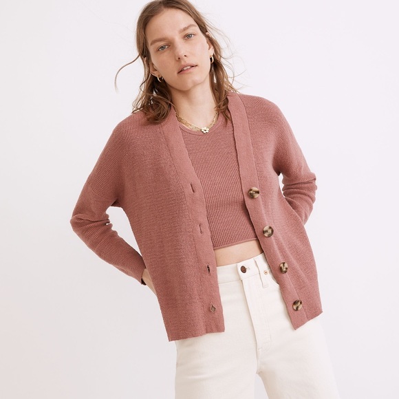 Madewell Birchmoor Cardigan Sweater Mauve Pink - Picture 2 of 7